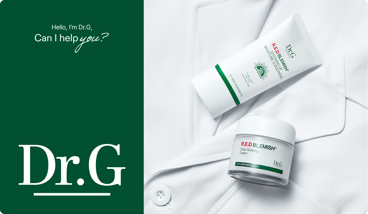 2025 loreal brand Dr G red blemish range soothing sunscreen and soothing cream white tube and bottle