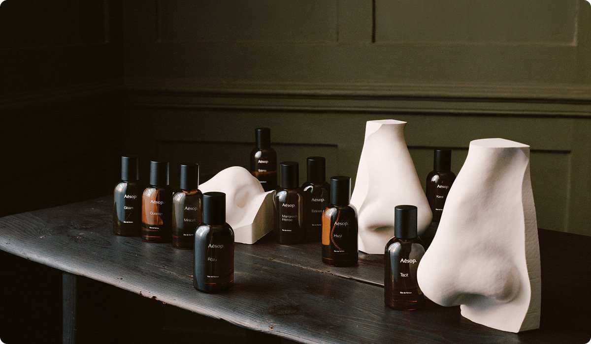 2026 luxe division brand aesop products brown bottles on table brand visual