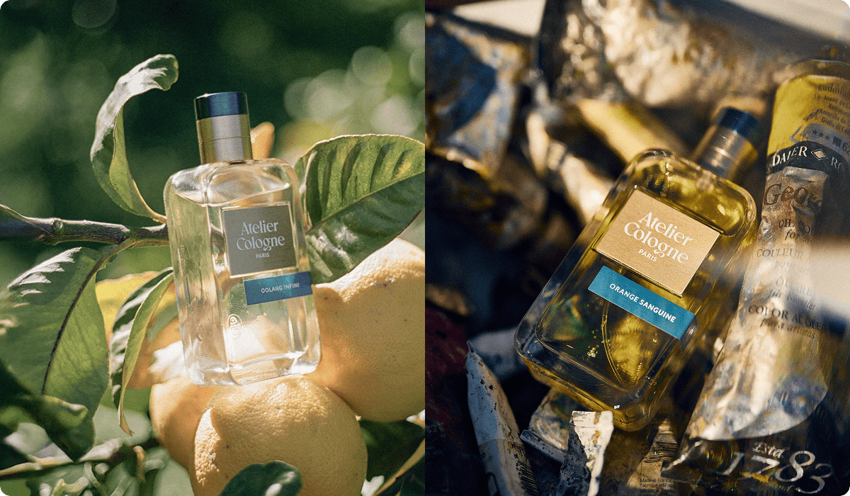 2025 loreal luxe brand atelier cologne range orange sanguime transparent bottle blue cap