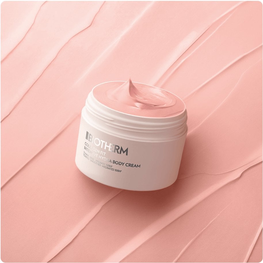 2025 biotherm luxe brand intensive hydra body care cream collagen boost pink bottle