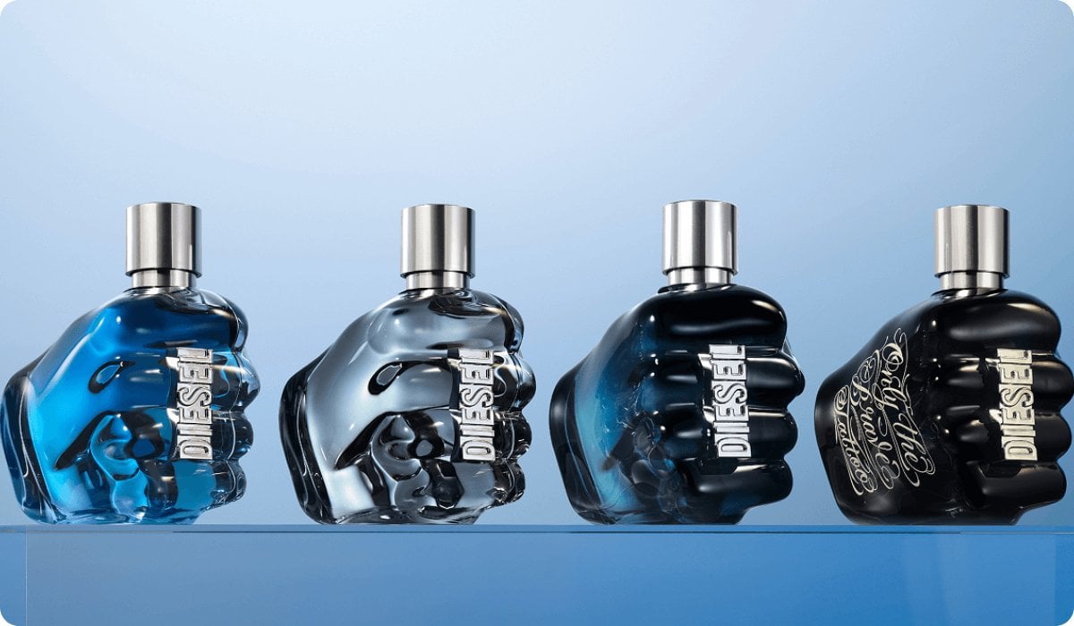 2025 loreal luxe brand diesel four blue and black perfume bottle with grey cap