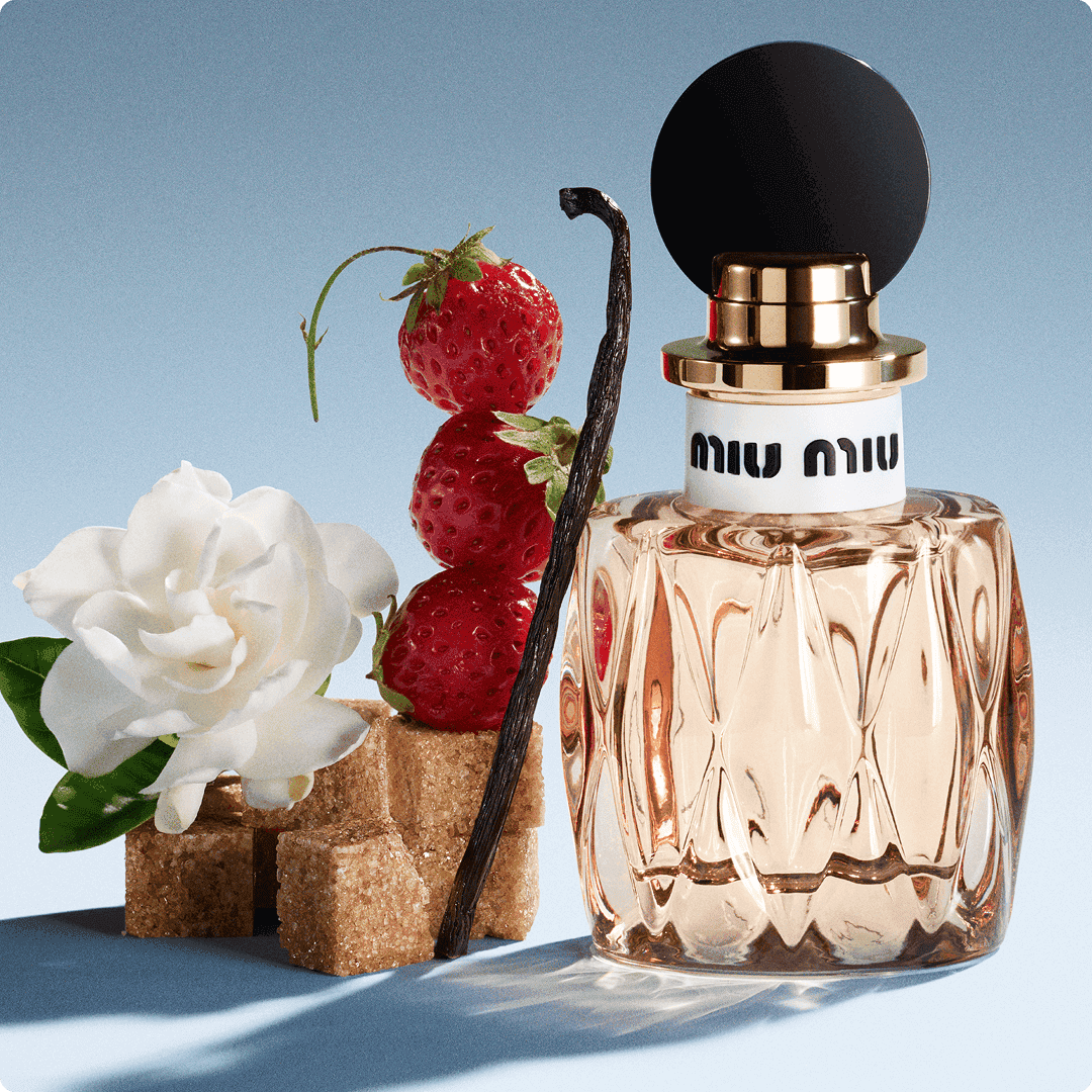 2025 miu miu luxe brand perfume bottle white rose and strawberry
