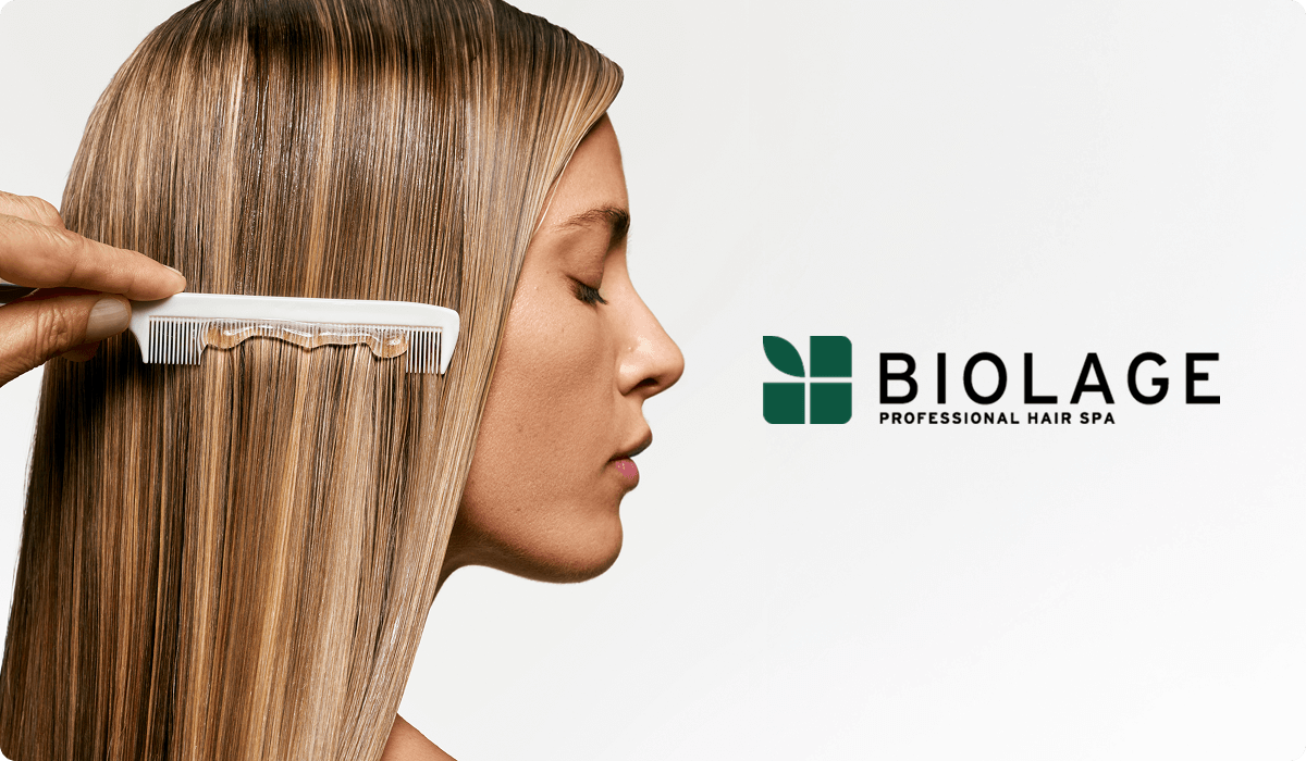 2025 loreal professional products biolage brand woman with gel and comb in her hair hair spa