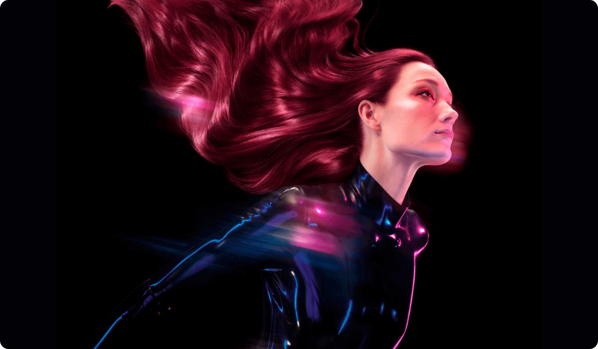 2025 loreal professionnel luxe brand visual woman with red hair and black leather suit