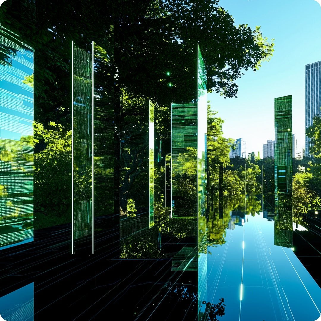 2025BeautyTechSustainableTechVertical green transparent glass panels