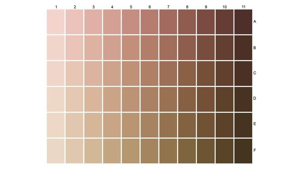 Color chart skin tones