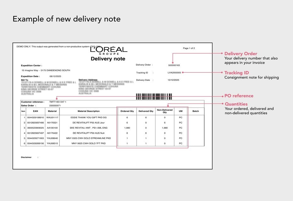 Example of Delivery Note