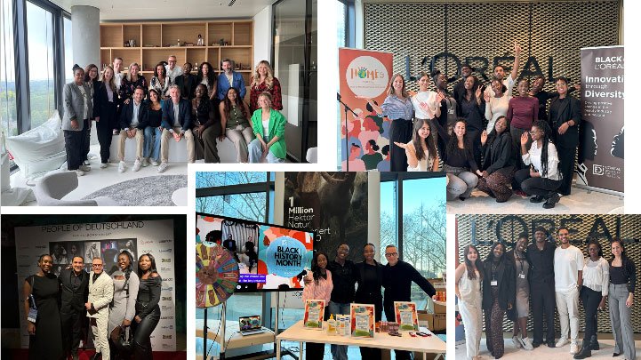 Collage mehrere Gruppenbilder der L'Oreal Mitarbeitenden